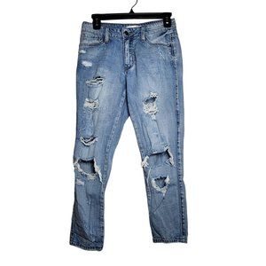 Kancan‎ Womens Distressed Cropped Denim Blue Jeans 1 Casual Basic Destroyed Fray